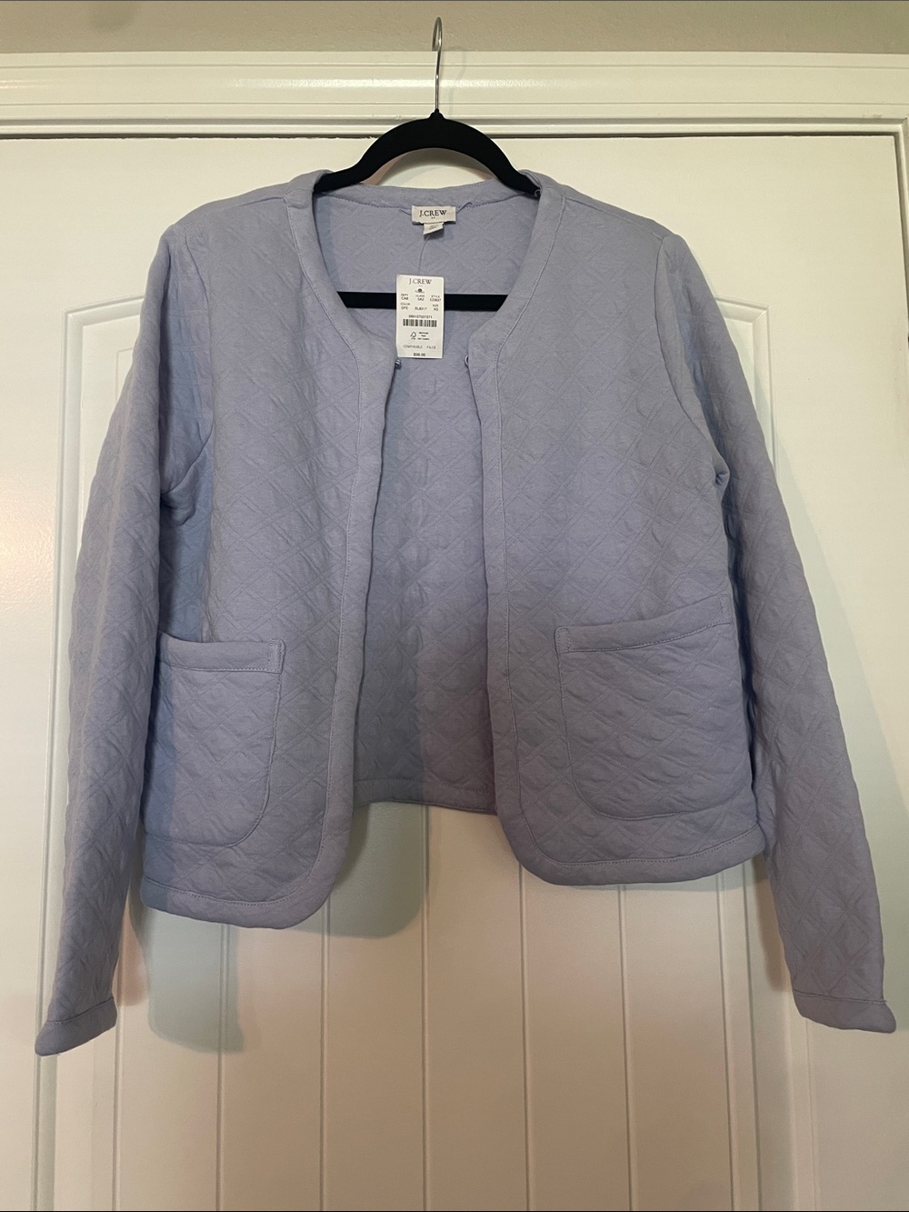 J. Crew Quilted Open Lavender-Blue Collarless Jacket